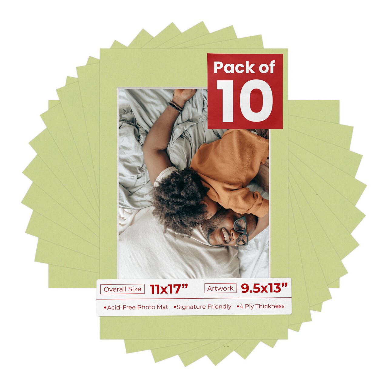 Pistachio Green Mat Board for 11x17 Frames - Fits 9.5x13 Photos